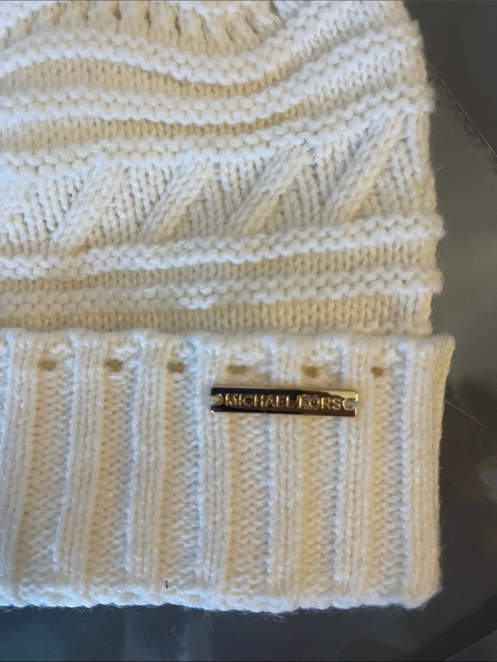 Michael Kors Women’s Cream Knit Pom Pom Hat Beenie Tobaggan
